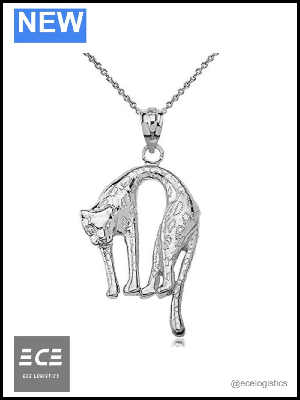 Sterling Silver Cheetah Pendant Necklace 16" Rolo Chain Big Cat